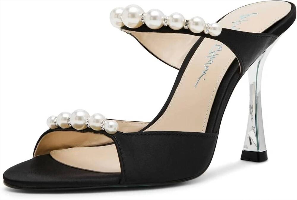 NEW BETSEY JOHNSON women's lacy embellished heeled mules in black
